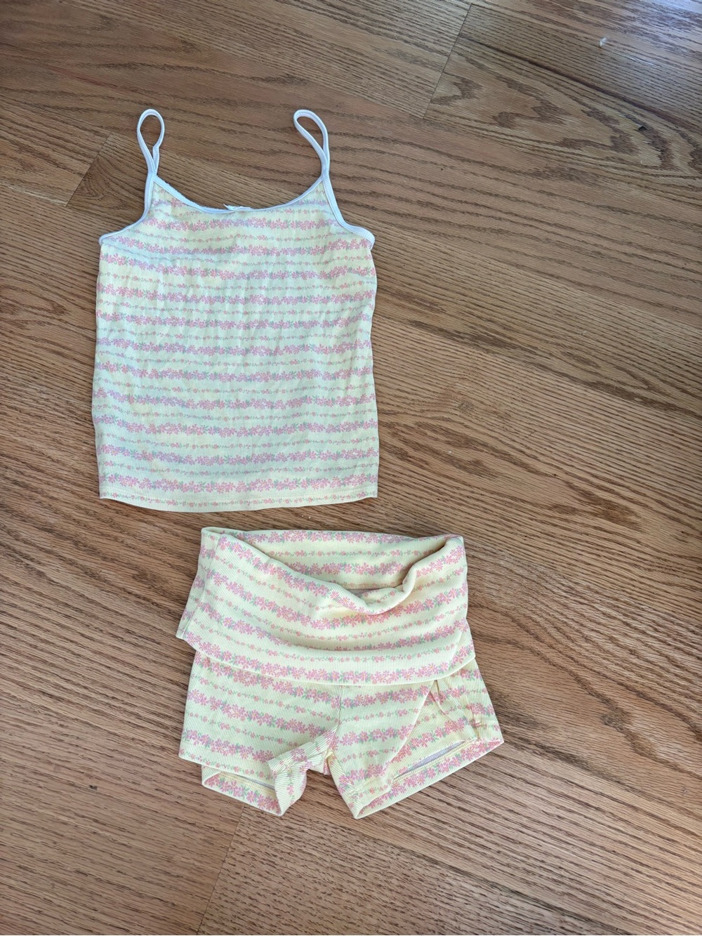 Frankie's Bikinis Yellow & Pink Floral Cami and Foldover Shorts Set